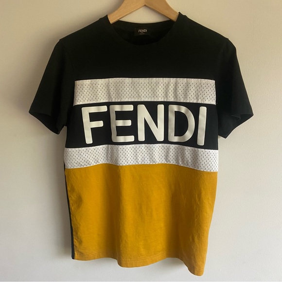 Fendi Other - FENDI Roma Shirt Mesh Jersey Colorblock 100% Cotton Sz S